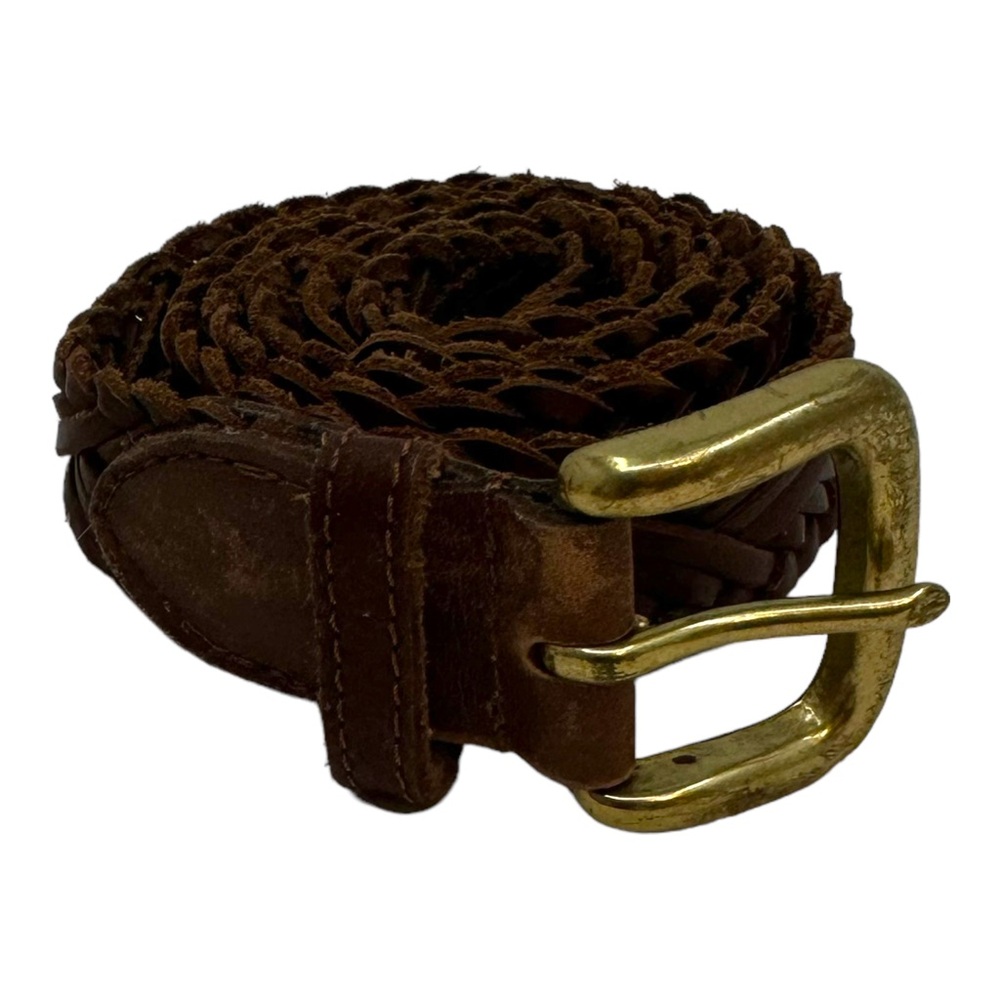 Vintage | Woven Leather Belt with Brass Buckle Size L